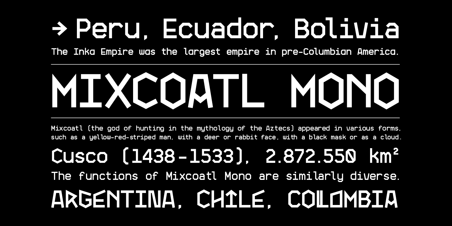 Przykład czcionki Mixcoatl Mono Regular